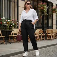 Calça Social Feminina Alfaiataria Plus Size + Cinto De Tecido Elegante Linha Premium Reta Com Bolsos