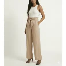 Calça Pantalona Feminina Flare Wide Leg Viscose Confortável Com Cinto E Bolso Blogueira Soltinha