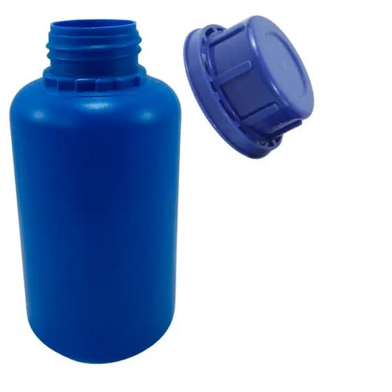 KIT  FRASCOS 500ml REDONDO COR AZUL  C/ T. AZUL  - PEAD P/ AGRO, QUÍMICO, TINTAS, INSUMOS, LIMPEZA, ESSÊNCIAS, RESINAS
