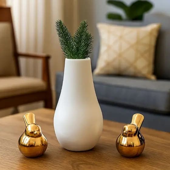 Kit Decorativo 2 Passarinhos + Vaso Minimalista para Sala Quarto Mesa Decoração Moderna