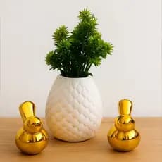 Kit Decorativo Passarinhos com Vaso – Enfeite para Sala, Quarto ou Escritório | Dourado, Prata, Rosé