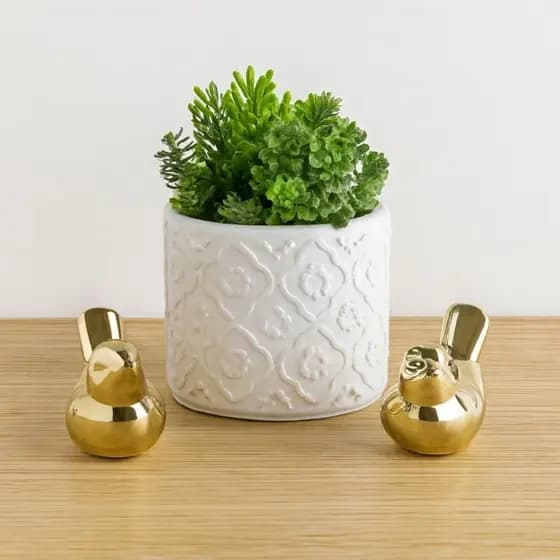 Kit Vaso + Par de Passarinhos Decorativos em Cerâmica – Enfeite para Sala, Quarto e Escritório