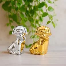 Enfeite Decorativo Cachorro Dourado e Prata Ornamentação Luxo Para Sala Quarto Casa Home Decor Mesa
