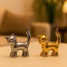 Enfeite Decorativo Gato Dourado e Prata Metalizado Moderno Casa Escritório Sala Presente Criativo