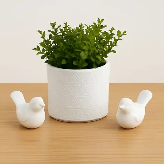 Kit vaso Decorativo com Textura + Passarinho Branco, Prata, Dourado ou Rosê – Para Sala e Escritório