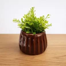 Vaso Cachepot Decorativo Cerâmica Marrom com Planta Artificial Mesa Sala Escritório Luxo