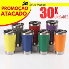 Kit 30 20 10 Copo Térmico 473ml Com Tampa e Abridor Copo Inox Atacado Sem Logo Profissional Atacado