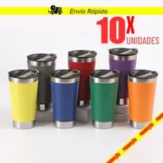 Kit 10 Copo Térmico 473ml Com Tampa e Abridor Copo Inox Atacado Sem Logo