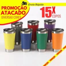 Kit 15 Copo Térmico 473ml Com Tampa e Abridor Copo Inox Atacado Sem Logo Premium