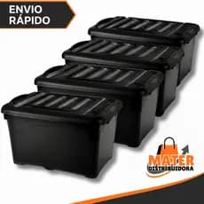 Kit 4 Unidades Caixa Organizadora 95 Litros Com Rodinhas e Trava Preta Para Transporte HeavyBox