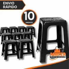Kit 10 Banqueta Plástica Preta Resistente Empilháveis Adulto Suporta Até 120Kg