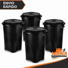 04 Unidades Cesto de Lixo 100 Litros Preto Reforçado Com Alça - Injeplastec