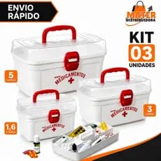 Kit 3 Caixas Organizadoras Maletas Primeiros Socorros Multiuso Maleta Remédios 1,6L 3L 5L