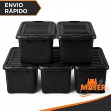 Kit 5 Unidades Caixa Organizadora 95 Litros Preta Baú Com Rodinhas e Trava Para Transporte HeavyBox