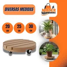 Suporte Vaso De Planta Para Botijão De Gás Com Rodinha Redondo Até 80kg De Madeira 20cm 25cm 30cm