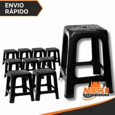 Banqueta de Plástico Preta Cozinha Kit nResistente Adulto Suporta até 120kg