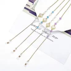 Corrente para óculos com design de trevo de quatro folhas, elegante e simples, estilo europeu e americano