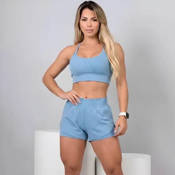 Conjunto Fitness Feminino Short Duplo Forro Academia Treino Zero Transparência Suplex