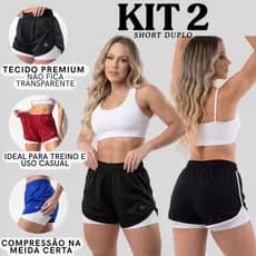 Kit 2 Shorts Duplo Feminino Cintura Alta Fitness Academia Ciclismo Suplex