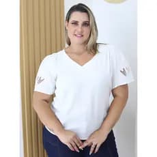 KC942107 BLUSA FEMININA LISA PLUS SIZE COM MANGA BORDADA