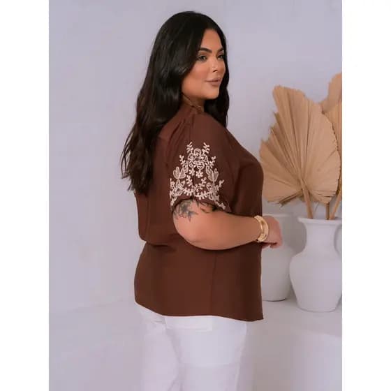KS64072 BLUSA FEMININA LISA BORDADA PLUS SIZE LANÇAMENTO