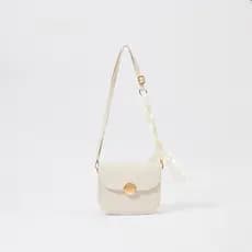 L244BA06 (Branco Fechado/Preto/Amarelo Claro) Bolsa de Ombro Quadrada Casual Lisa Fivela Redonda DGCO Metal Twist