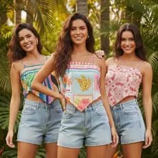 Blusa Lenço Estampado de amarração Feminina Verão Tropical Fresquinha Estilosa Alça Ajustávelblusa regata  vico