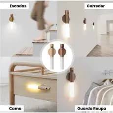 Kit 2-8 Luminária Portátil com Sensor de Movimento Led Moderno Textura Madeira Bastão com Ímã Bivolt