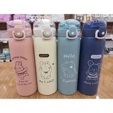 Garrafa Térmica Com Canudo Escolar Estampa Animais Bichinhos com Frase - 500ml