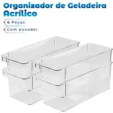 4 Organizador 26,8 x 11 x 10 Cristal Transparente de Geladeira Armário Cozinha Dispensa