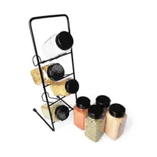 Suporte de Ferro Resistente Vertical de Temperos Condimentos Cozinha + 8 Potes 220ml + Etiquetas