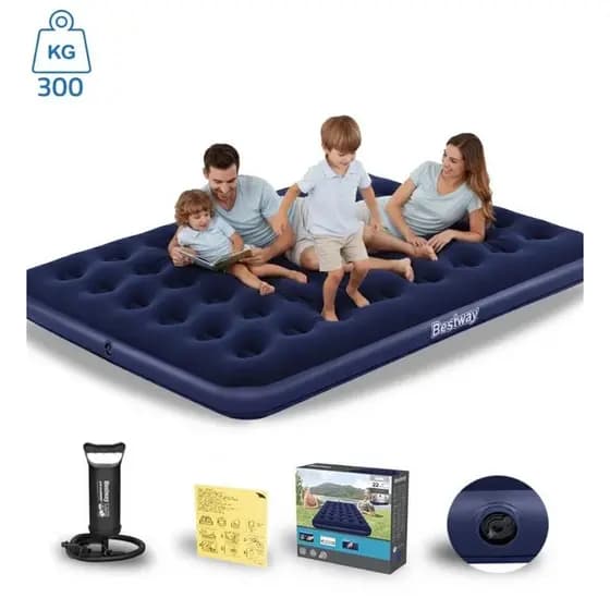 Colchão Inflável Suporta 300kg Casal Camping Praia + Bomba de Ar Manual Bestway