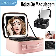 Bolsa De Maquiagem Com Espelho E Luz Led Organizador De Viagem