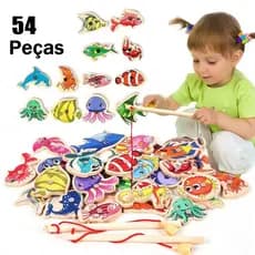 54/33PCs Pescaria magnética infantil Brinquedo pescaria de madeira  Jogo montessori Interativo Pai-Filho