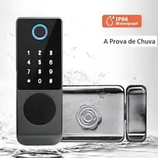 Fechadura Wifi Externa Eletrônica Biométrica Digital Portão Prateado