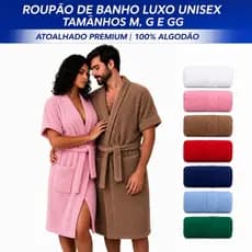 Roupão De Banho Atoalhado 100% Algodão M, G, GG Premium Adulto Unissex Macio Confortável Banheiro Piscina