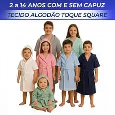 Roupão Infantil Juvenil Algodão Premium Toque Square 3, 6, 8, 10, 12 e 14 anos Menino Menina com e sem Capuz Luxo