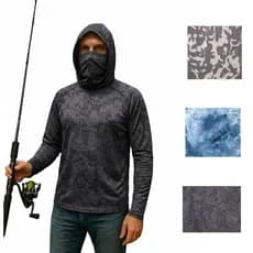 Camisa de Pesca com Gola e Capuz Proteção Solar Uv50 Camiseta Pescaria e Esportes ao Ar Livre