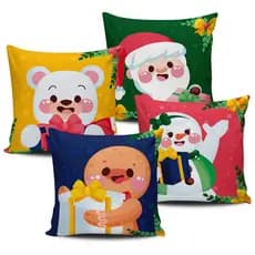 Kit Com 4 Capas Almofadas Natal Colorido 45x45cm