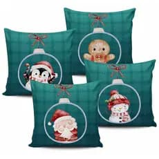Kit Com 4 Capas Almofadas Bolas de Natal Azul 45x45cm