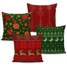 Kit Com 4 Capas Almofadas Natal Verde e Vermelho 45x45cm