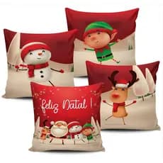 Kit Com 4 Capas Almofadas de Natal Vermelha 45x45cm