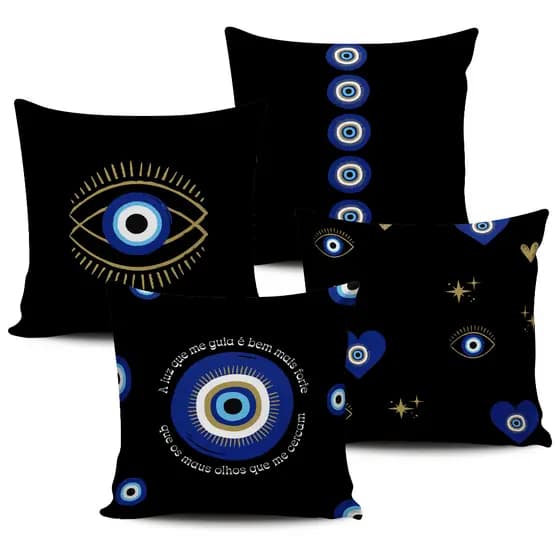 Kit Com 4 Capas Almofadas Olho Grego 45x45cm Preto