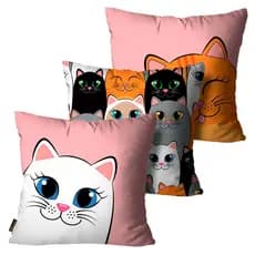 Kit 3 Capas de Almofadas Gato Rosa 45x45
