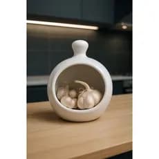 Porta Alho Ceramica Branca Solução Prática Cozinha Praticidade Liso Guarda Alho Organização