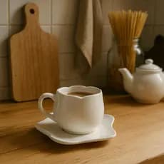 Kit  6 Xícaras Chá 200 ML Tulipa Pires Café Leite Cozinha Branco  Decoração Sofisticação Delicado