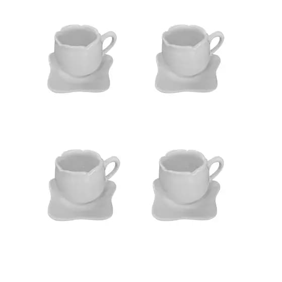 Kit 4 Xícaras Chá 200 ML Tulipa Pires Café Leite Cozinha  Decoração Sofisticação Delicado