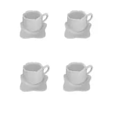 Kit 4 Xícaras Chá 200 ML Tulipa Pires Café Leite Cozinha  Decoração Sofisticação Delicado