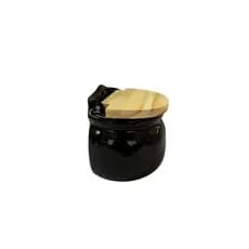 Saleiro Ceramica Preto Tampa Madeira Pinus Mantimentos Organização Decoração Casa Cozinha Resistente