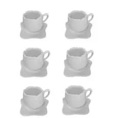 Jogo 6 Xícaras Chá 200ML Formato Flor Tulipa Pires Branca Liso Cozinha Chá Café Leite Decoração